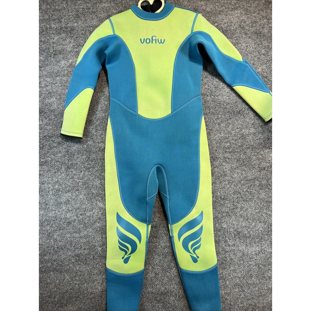 VOFIW Kids Full Body Wetsuit - Size 10 - Blue & Lime Green Neoprene